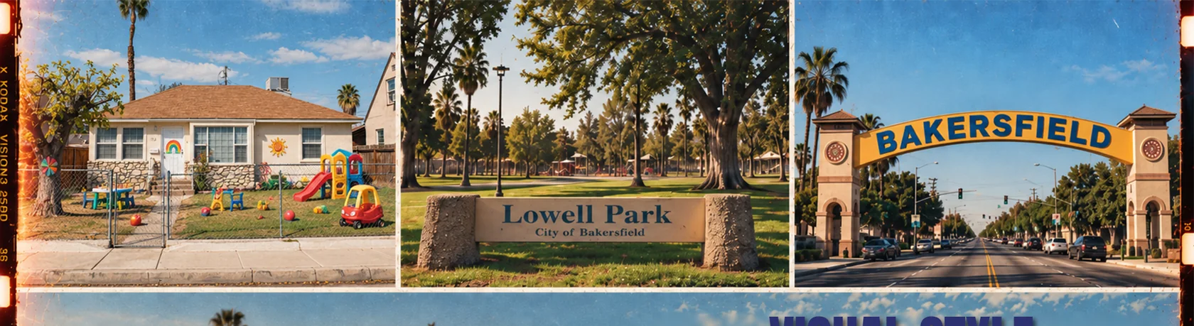Bakersfield neighborhood, Lowell Park and Bakersfield arch concept reference triptych
